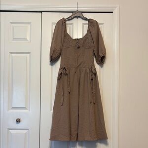 In the Beginning Elegant Brown Midi Dress M